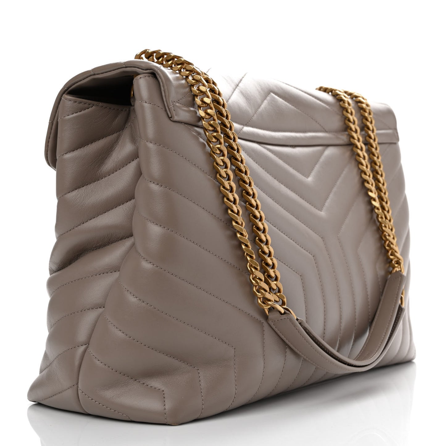 Calfskin Matelasse Large Loulou Monogram Chain Satchel Dark Beige