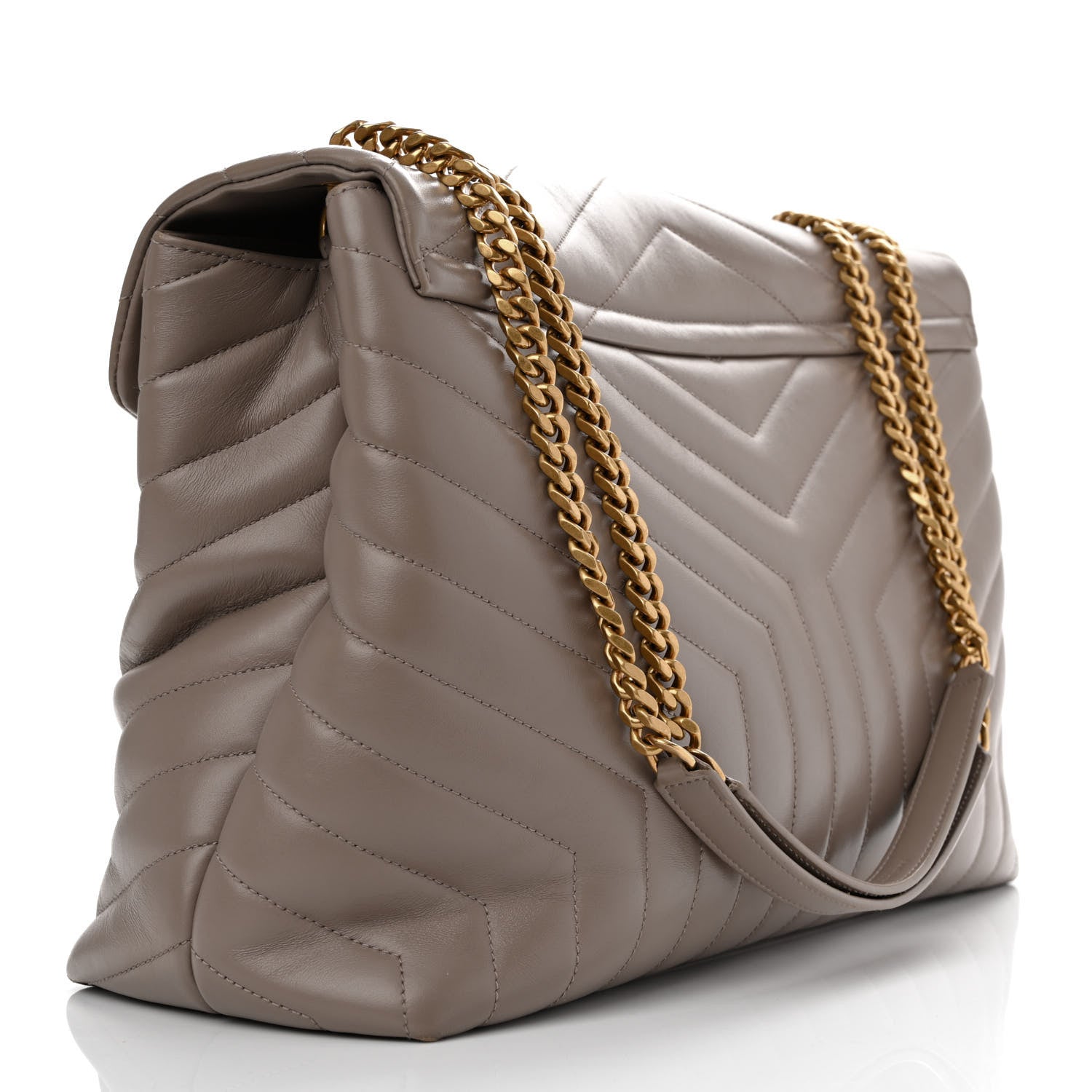 Saint Laurent Calfskin Matelasse Large Loulou Monogram Chain Satchel Dark Beige 3 of 14