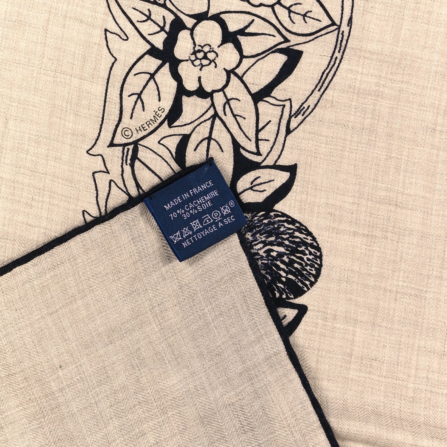 Hermes Cashmere Silk Jungle Love Tattoo Shawl 140 Natural Bleu Black 3 of 3