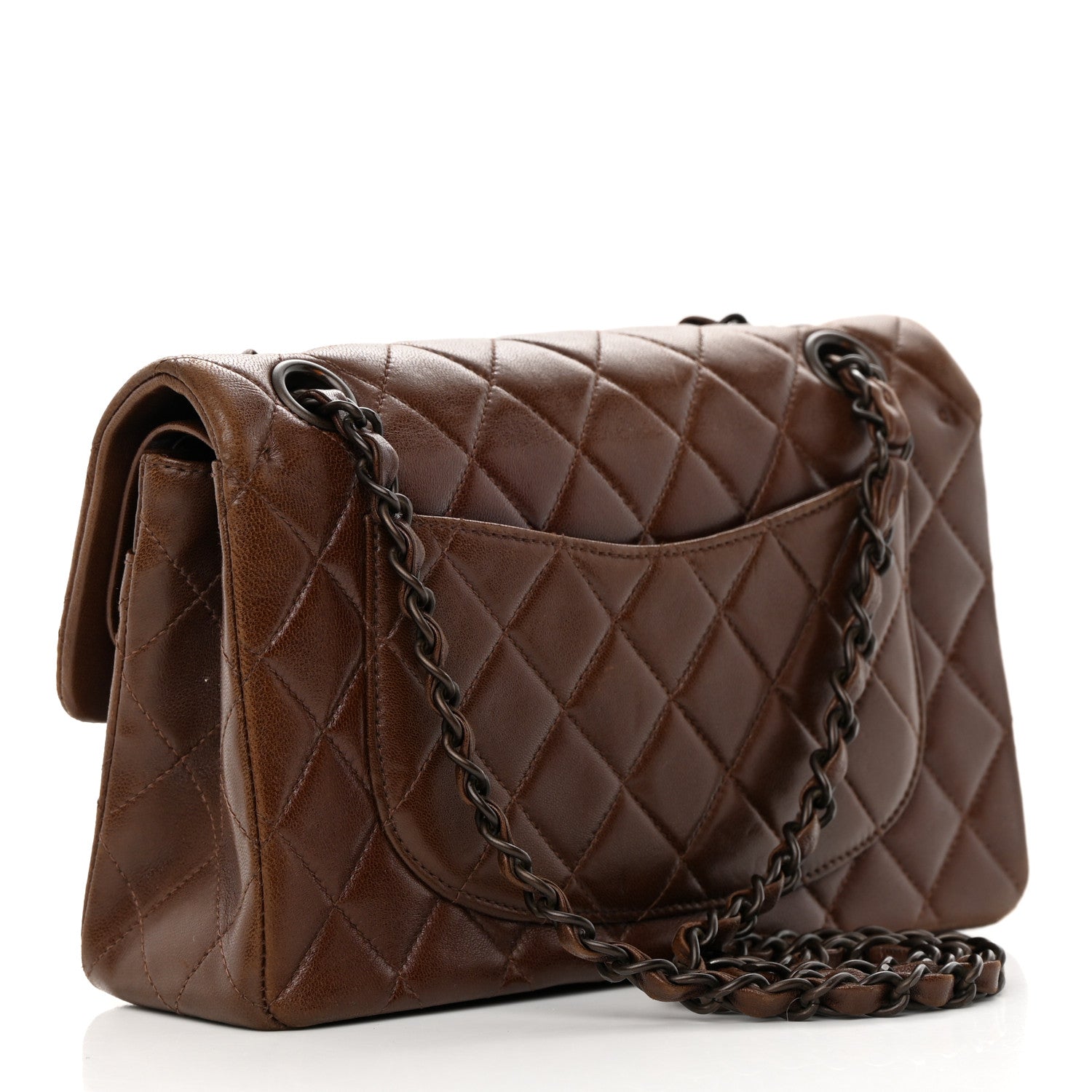 Chanel Lambskin Quilted Small Double Flap Dark Brown 1342601