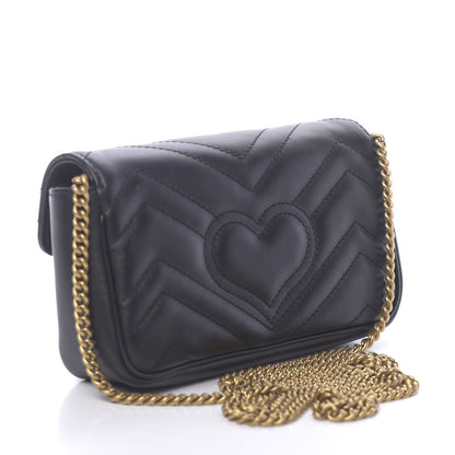 Gucci Calfskin Matelasse Super Mini GG Marmont Shoulder Bag Black 3 of 11