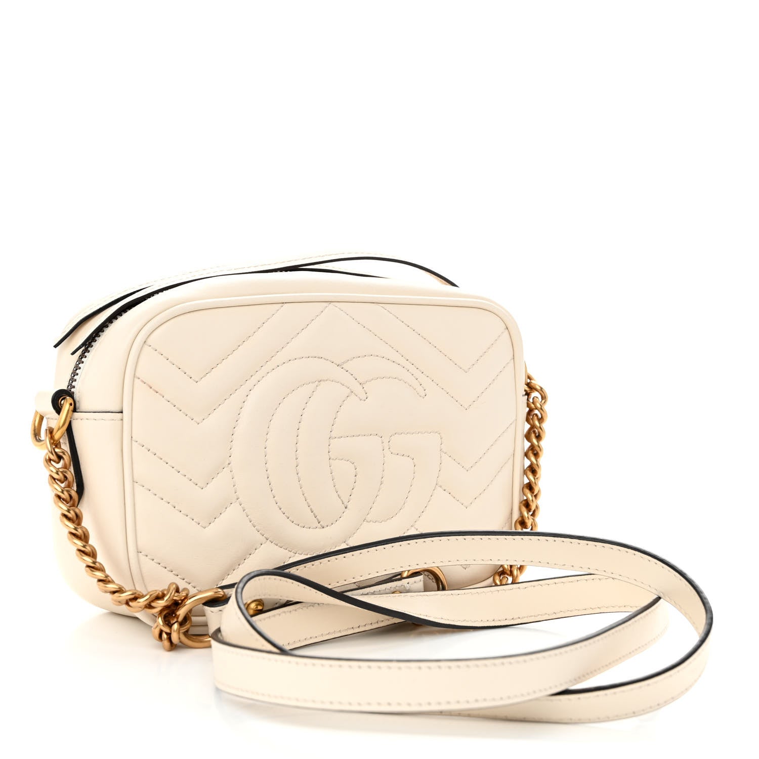 Gucci Calfskin Matelasse Mini GG Marmont Chain Shoulder Bag White 3 of 10
