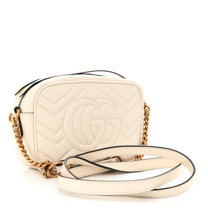 Gucci Calfskin Matelasse Mini GG Marmont Chain Shoulder Bag White 3 of 10