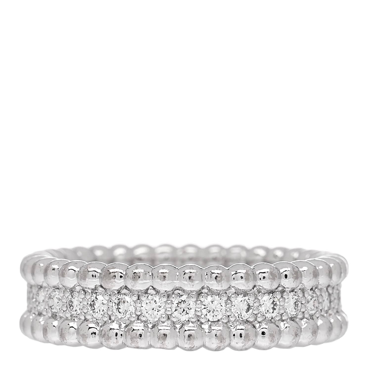 Van Cleef & Arpels 18K White Gold Diamond Perlee 1 Row Ring 53 6.5 3 of 5