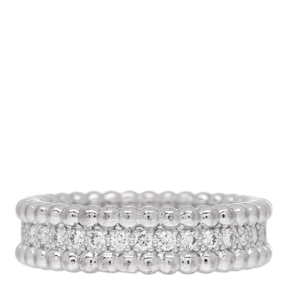 Van Cleef & Arpels 18K White Gold Diamond Perlee 1 Row Ring 53 6.5 3 of 5