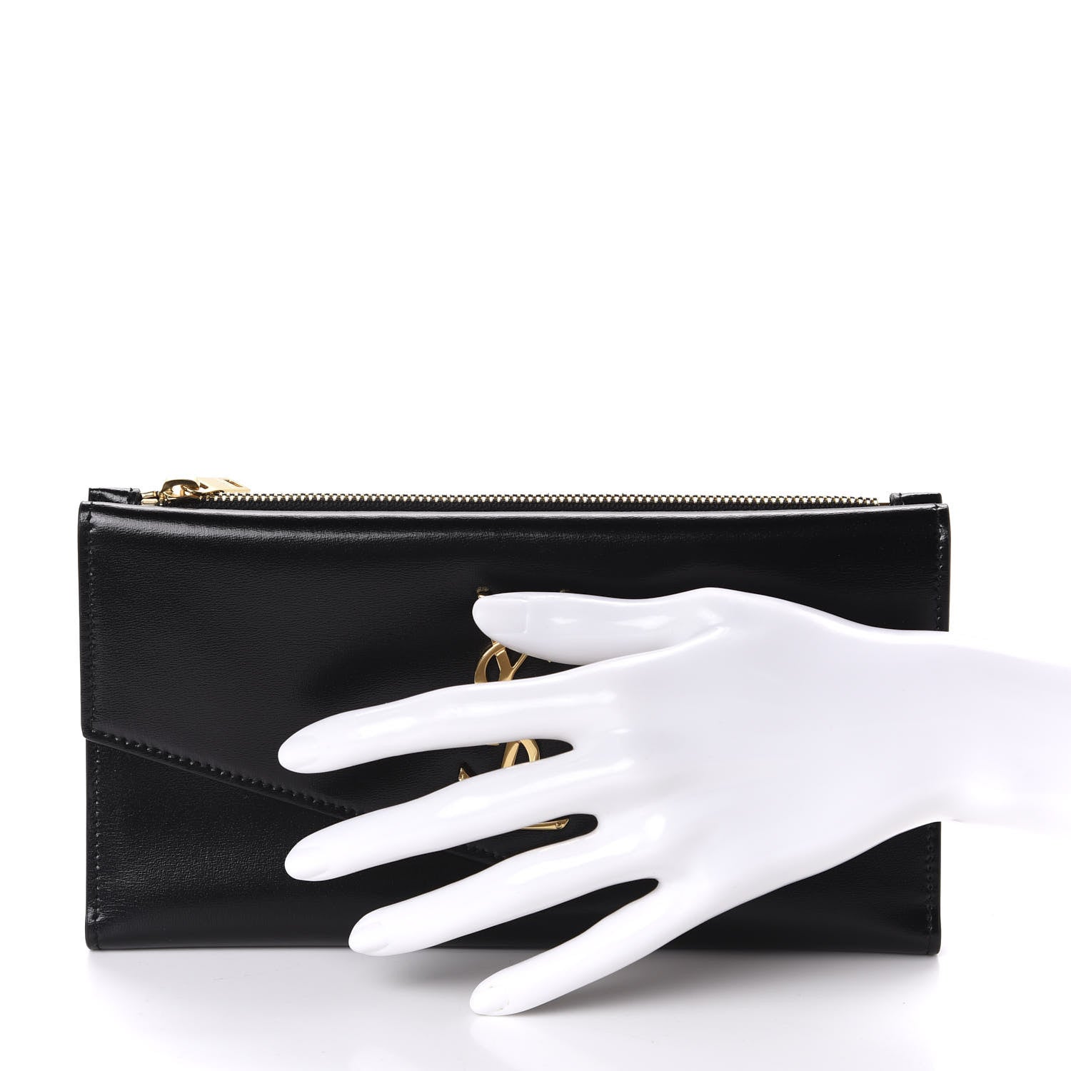 Saint Laurent Smooth Shiny Calfskin Monogram Uptown Wallet Black 2 of 8