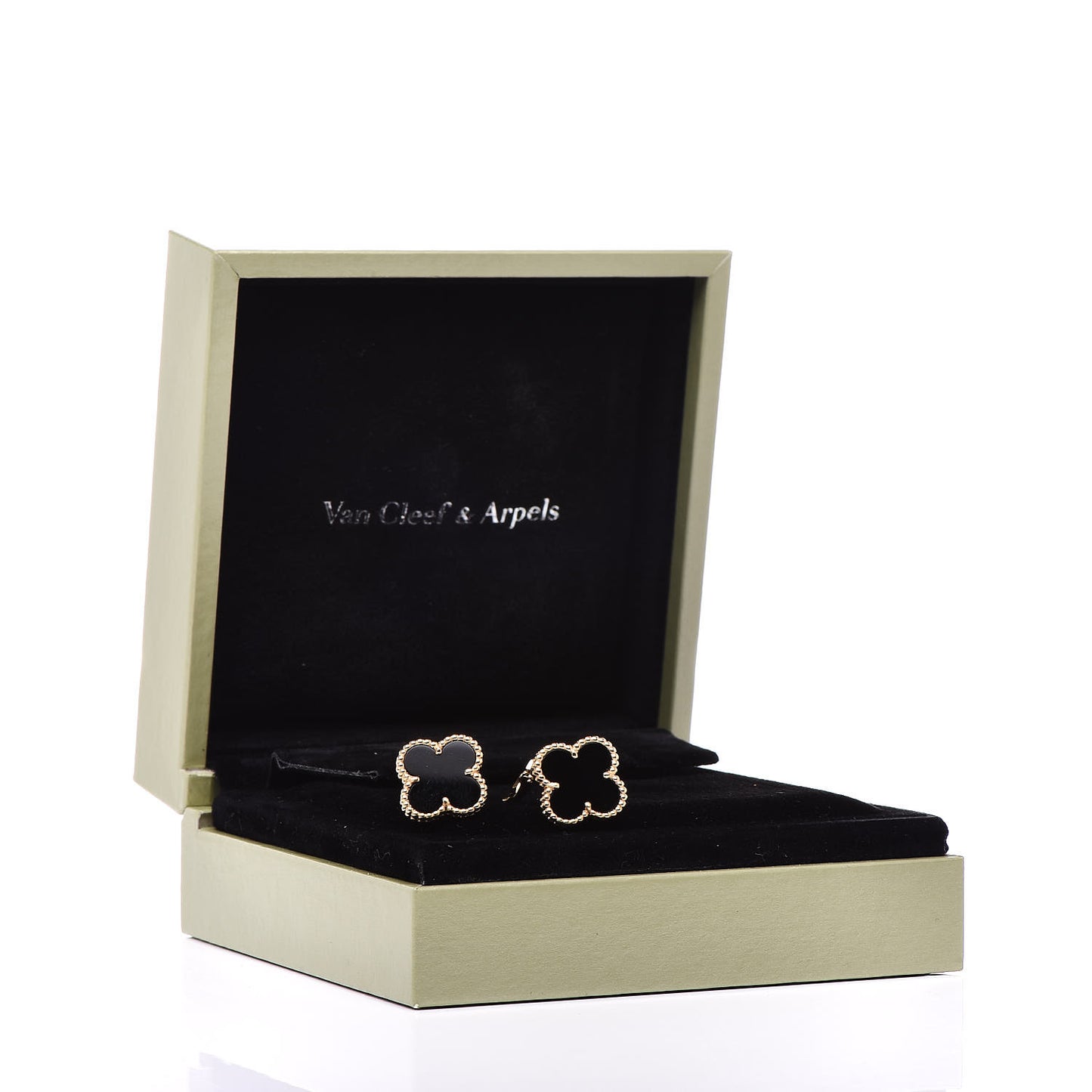 18K Yellow Gold Black Onyx Vintage Alhambra Earrings