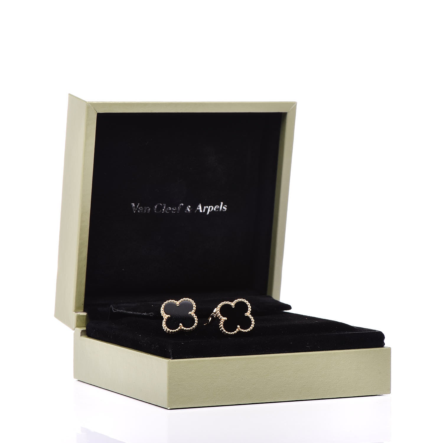 Van Cleef & Arpels 18K Yellow Gold Black Onyx Vintage Alhambra Earrings 6 of 6