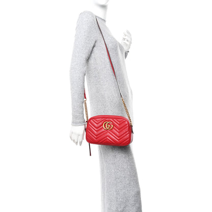 Gucci Calfskin Matelasse Small GG Marmont Chain Shoulder Bag Hibiscus Red 2 of 11