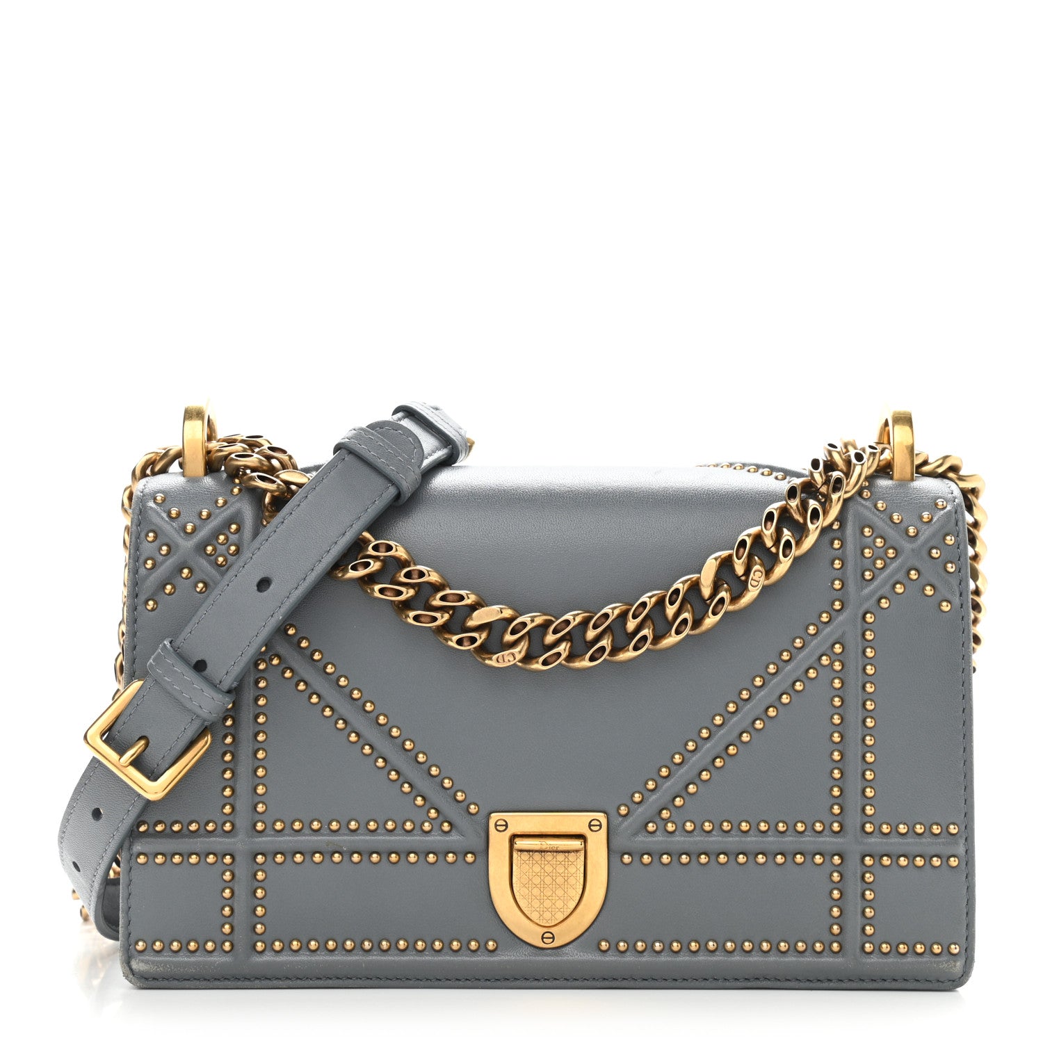 Christian Dior Calfskin Studded Small Diorama Flap Bag Grey 1 of 13