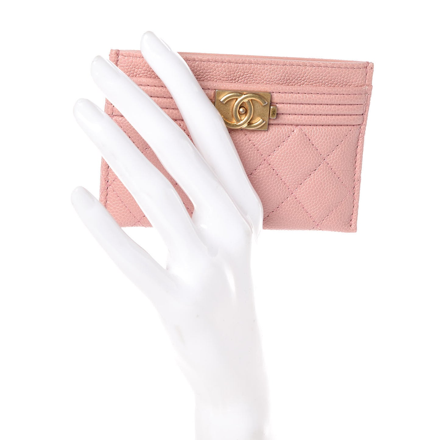 Caviar Quilted Boy Card Holder Light Pink