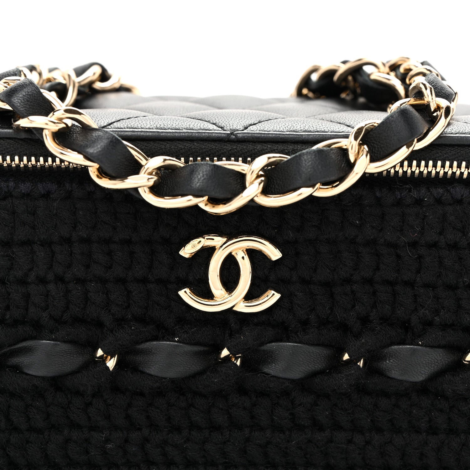 Chanel Lambskin Crochet Quilted Small Vanity Case With Chain Black