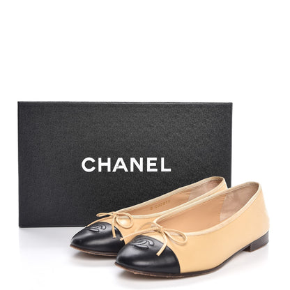 Chanel Lambskin Cap Toe Ballerina Flats 35.5 Beige Black 11 of 11
