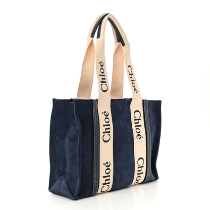 Chloe Suede Calfskin Medium Woody Ribbon Tote Navy 3 of 8
