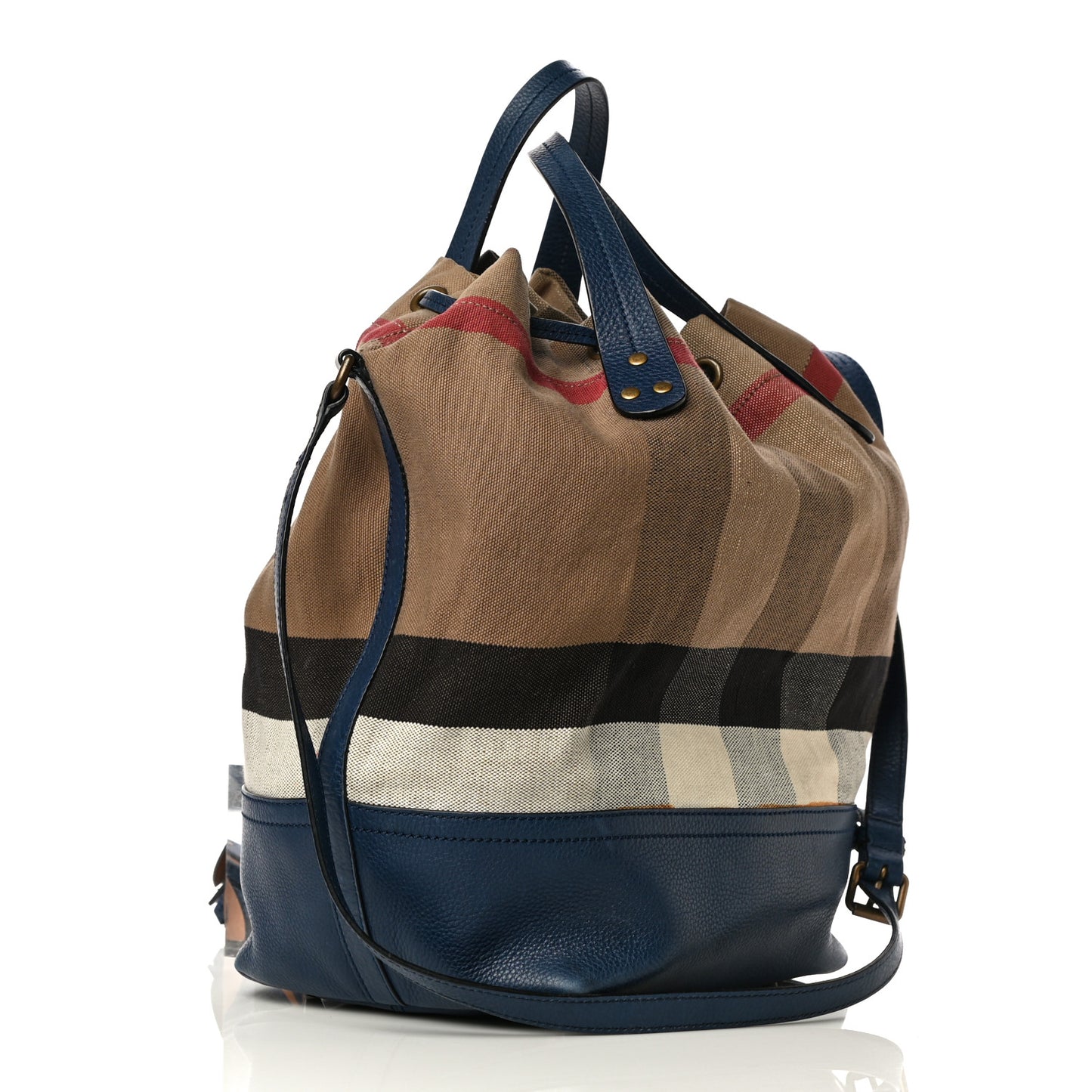 Grainy Calfskin Mega Check Tassel Heston Tote Navy