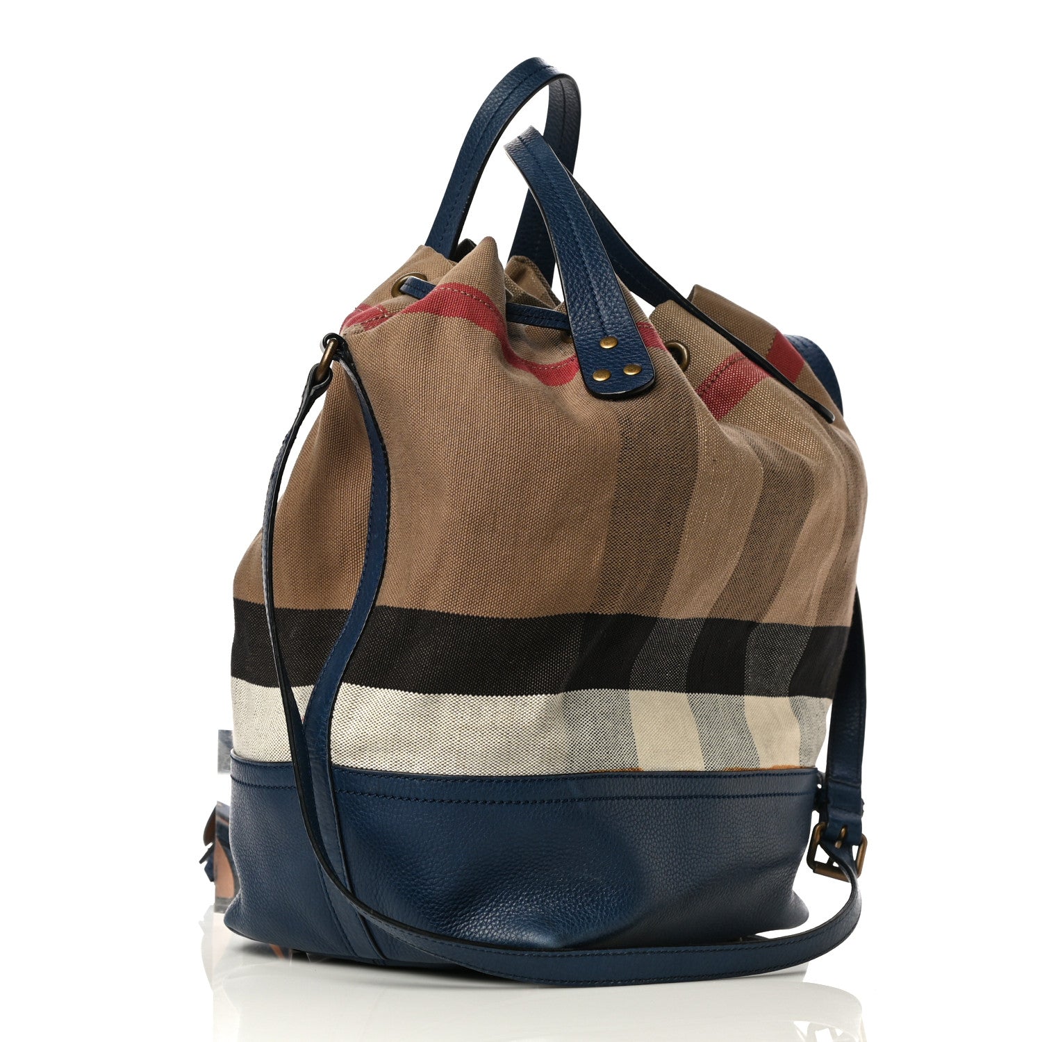 Burberry Grainy Calfskin Mega Check Tassel Heston Tote Navy 3 of 14