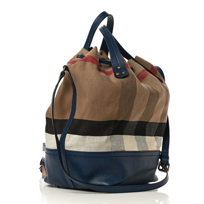 Burberry Grainy Calfskin Mega Check Tassel Heston Tote Navy 3 of 14
