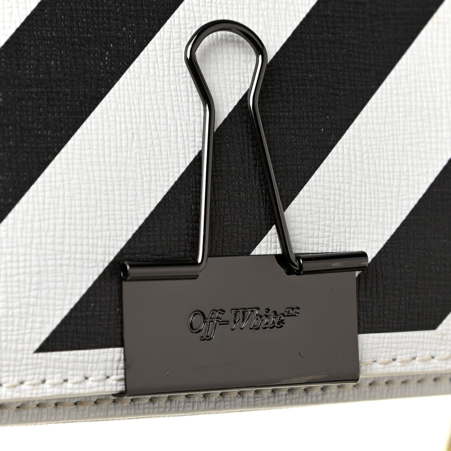 Saffiano Striped Diag Binder Flap Bag White Black
