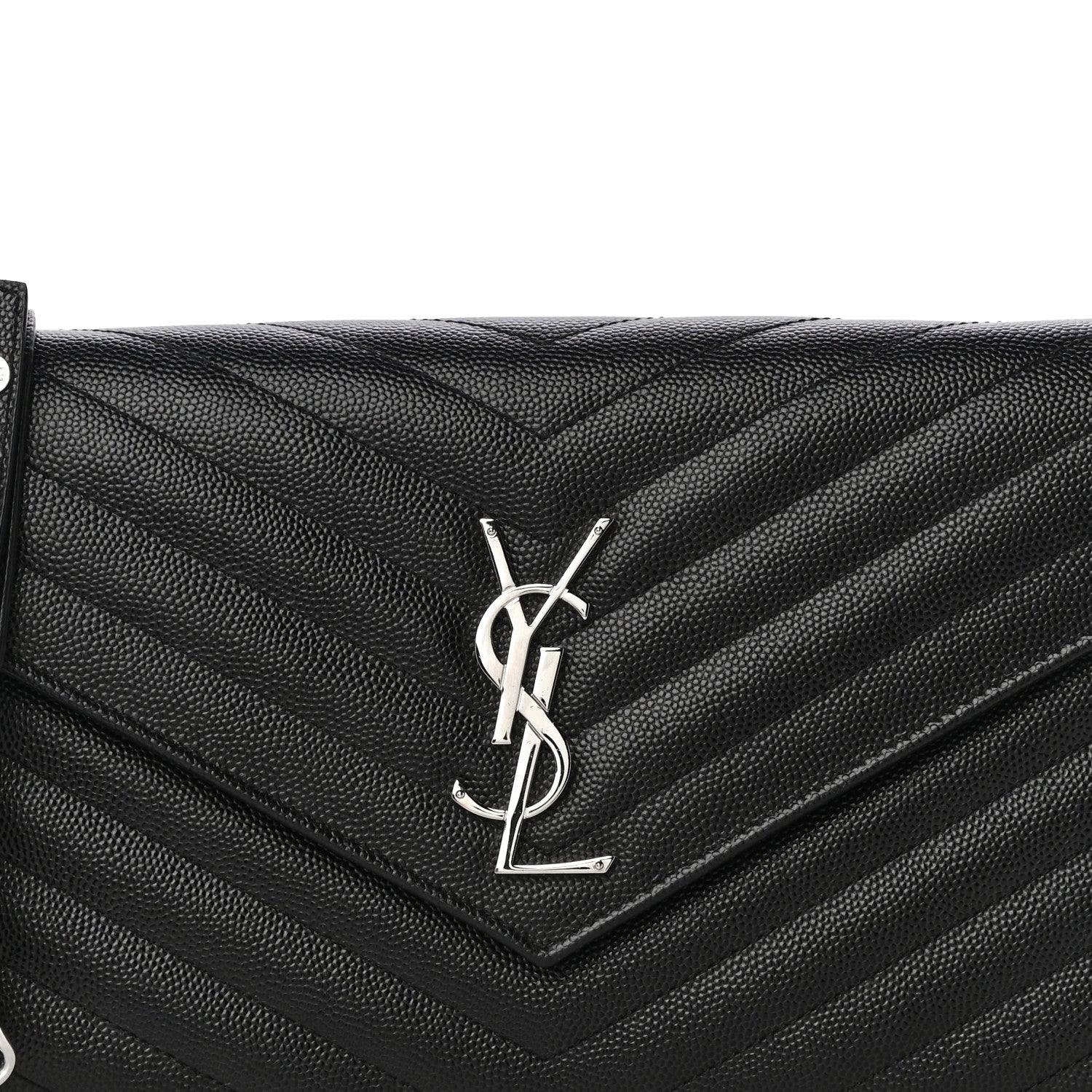 Saint Laurent Grain De Poudre Matelasse Chevron Monogram Chain Wallet Black 8 of 11