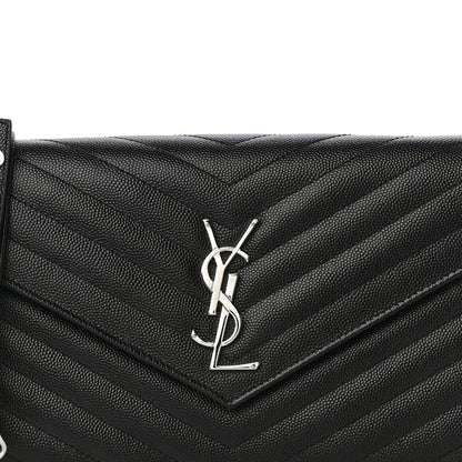 Saint Laurent Grain De Poudre Matelasse Chevron Monogram Chain Wallet Black 8 of 11