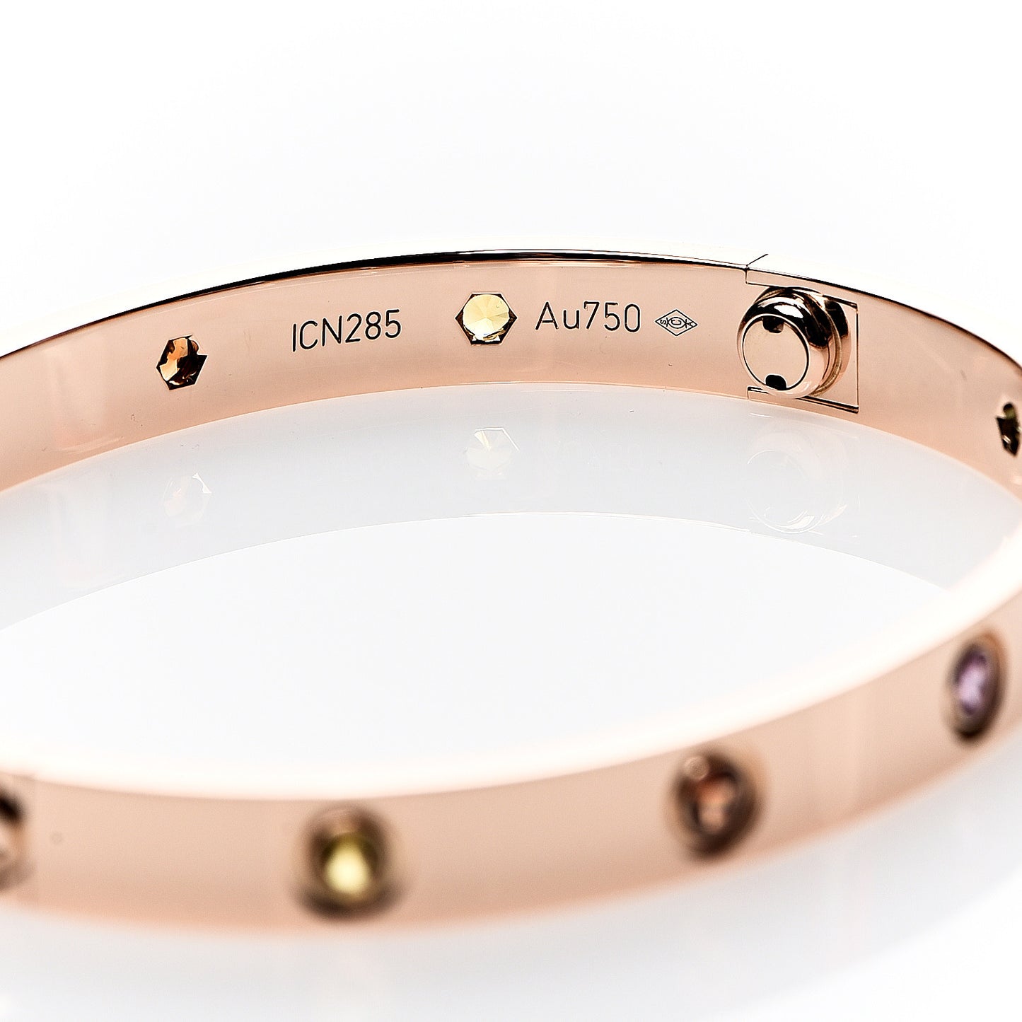 18K Pink Gold Sapphire Garnet Amethyst LOVE Bracelet 17