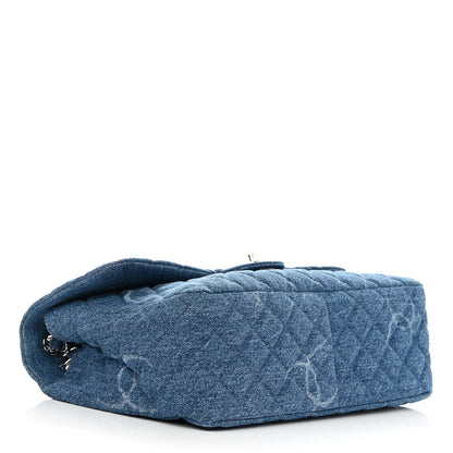Chanel Denim Quilted CC Print Jumbo Single Flap Blue 4 of 10