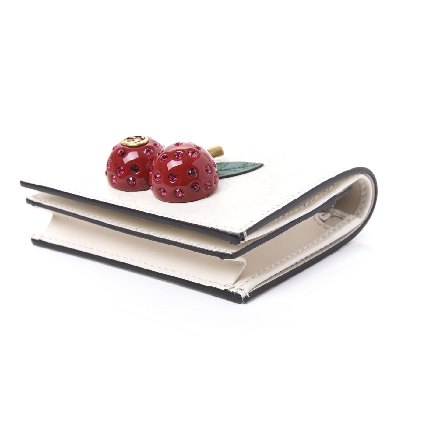 Guccissima Cherries Card Case Wallet White