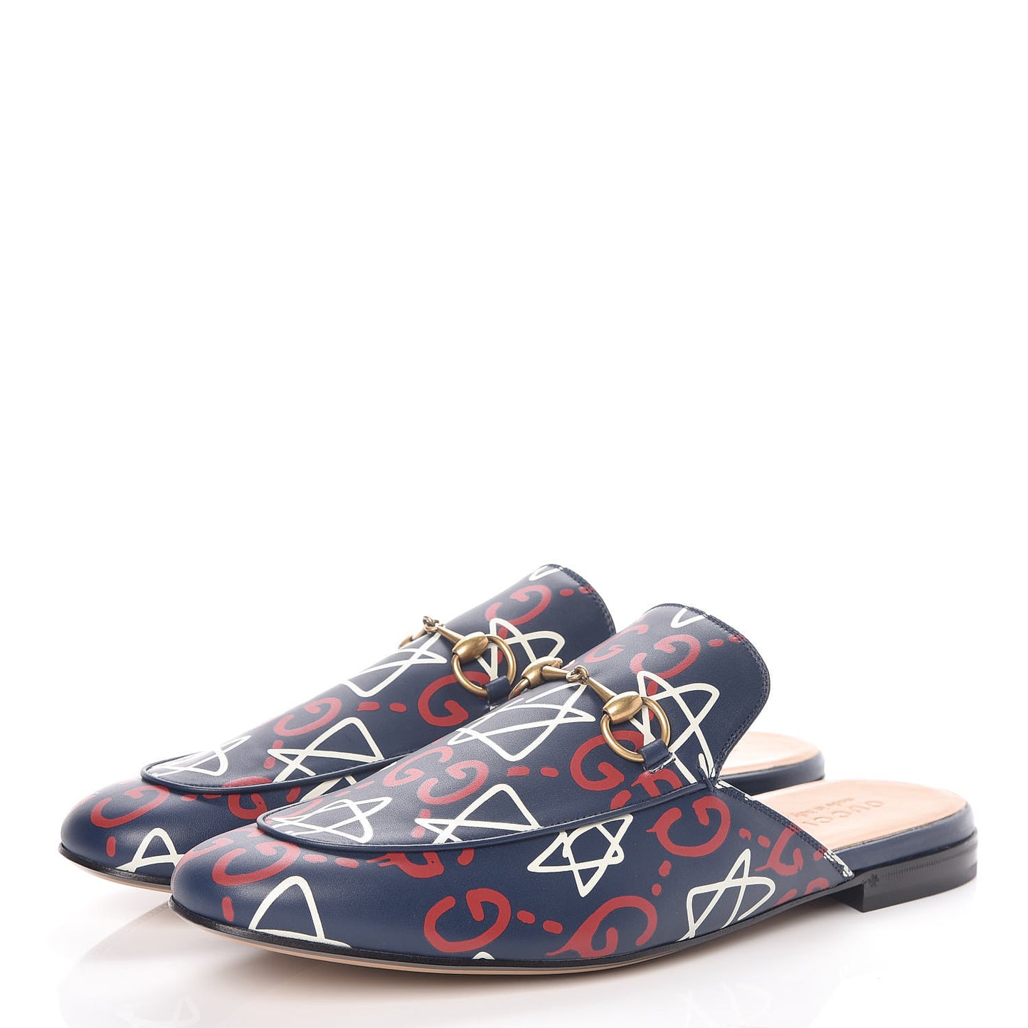 Calfskin GucciGhost Print Mens Princetown Slippers 12 Blue Agata Hibiscus Red