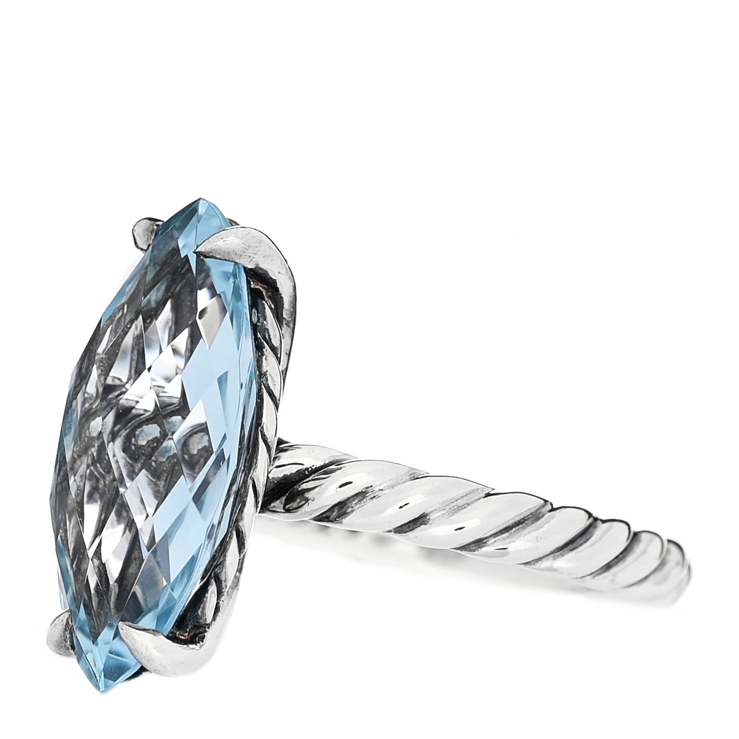 David Yurman Sterling Silver Blue Topaz Color Classics Marquise Ring 55 7.25 3 of 6