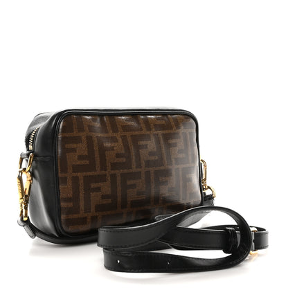 Fendi Glazed Fabric Vitello Century FF 1974 Stamp Patch Mini Camera Case Mogano Panna Black 3 of 10