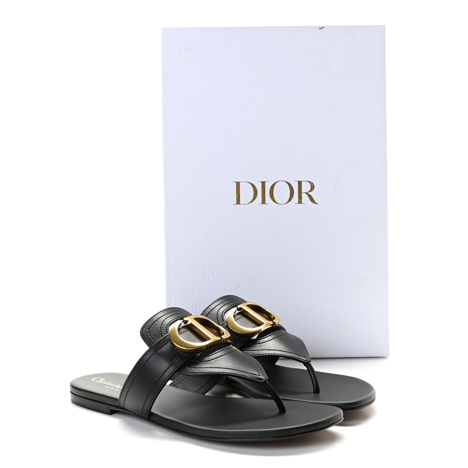 Christian Dior Calfskin 30 Montaigne Thong Sandals 35.5 Black 6 of 8