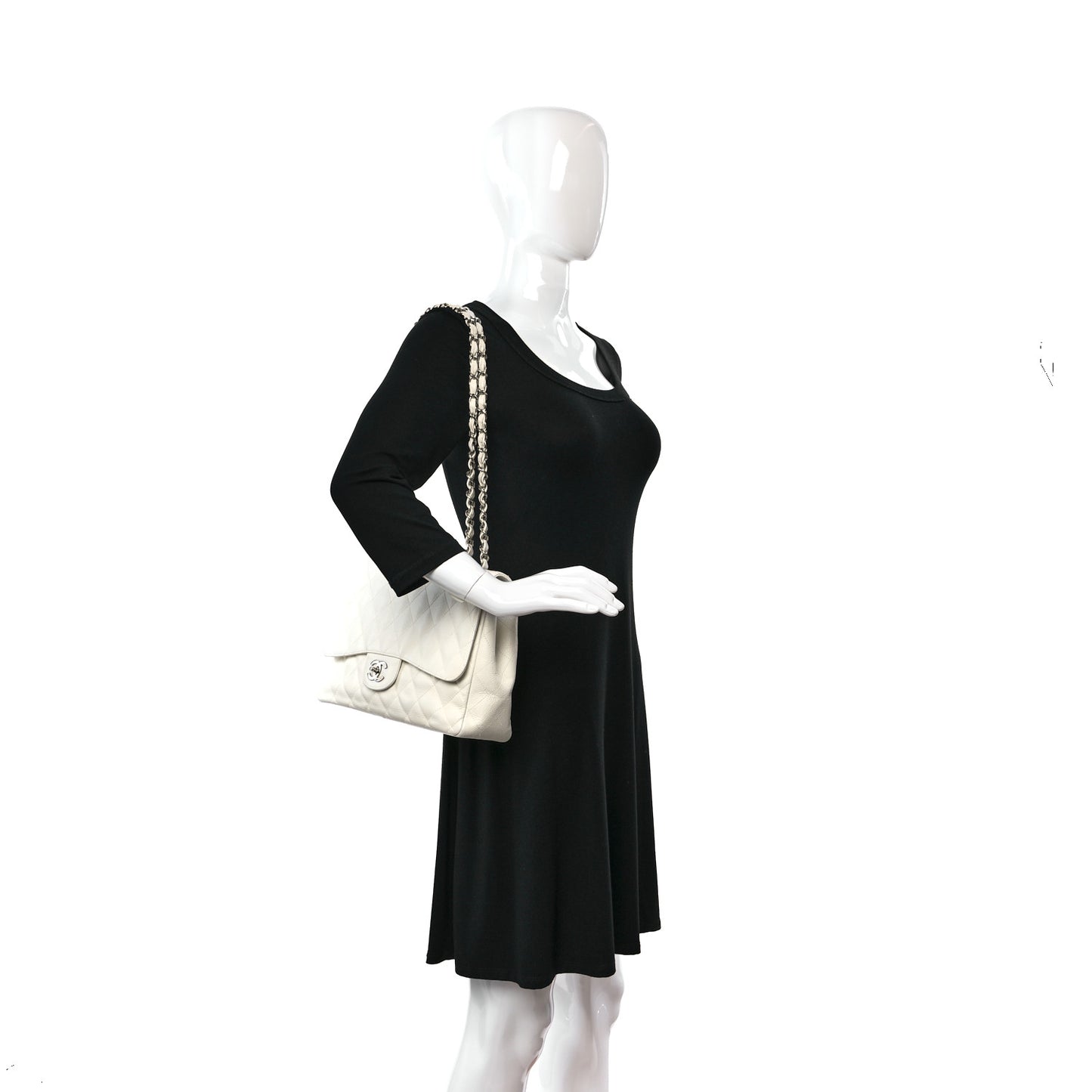 Caviar Quilted Jumbo Single Flap White