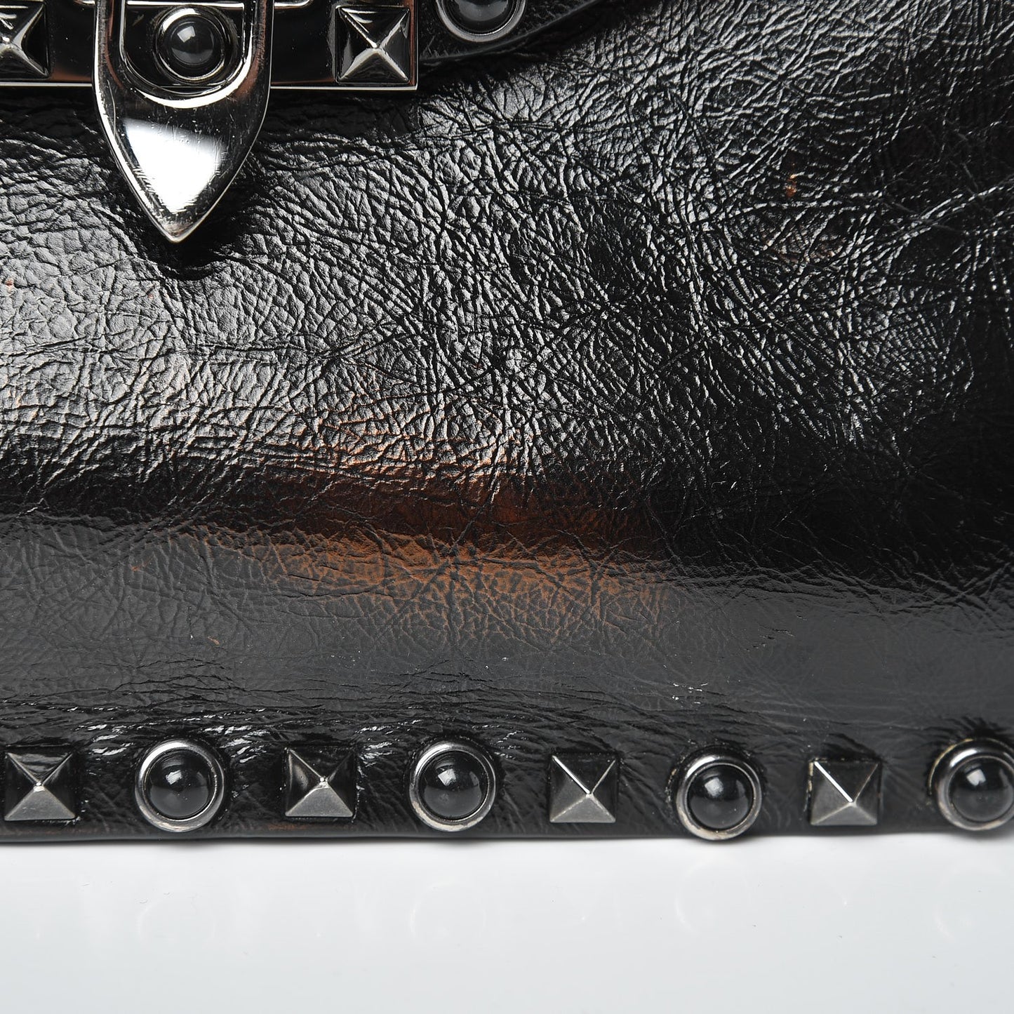 Craquele Calfskin Medium Guitar Strap Rockstud Rolling Flap Saddle Bag Black