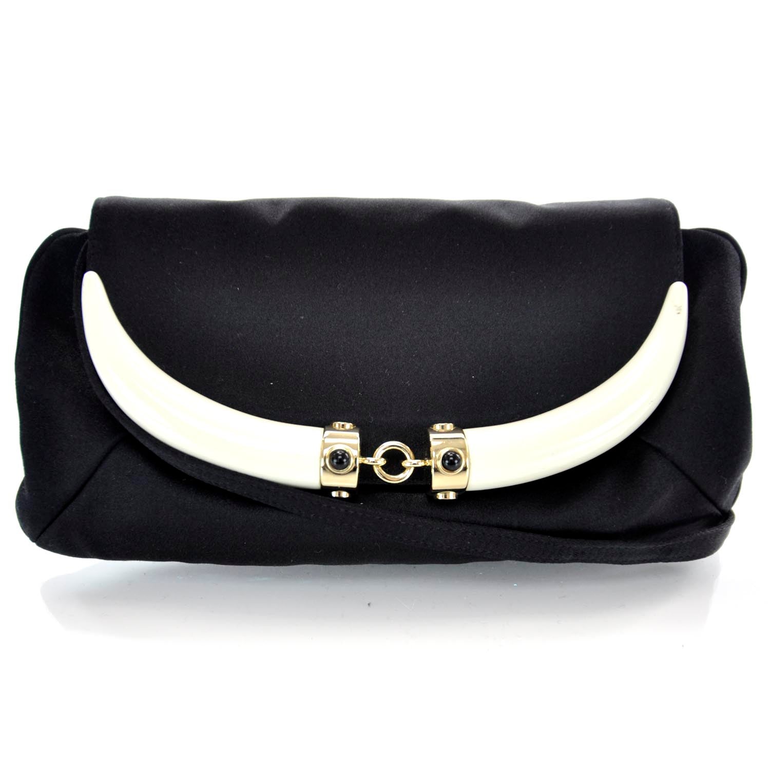 Saint Laurent Satin Horn Evening Bag Black 1 of 7