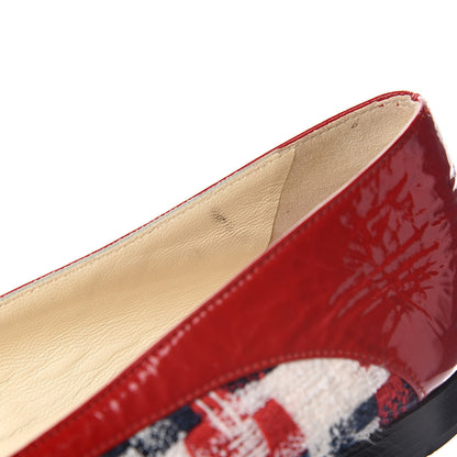 Chanel Tweed Crinkled Patent Cap Toe Ballerina Flats 39 Red 10 of 10