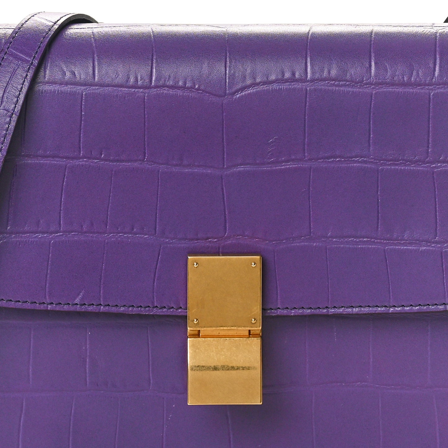 Calfskin Crocodile Embossed Medium Classic Box Flap Bag Purple