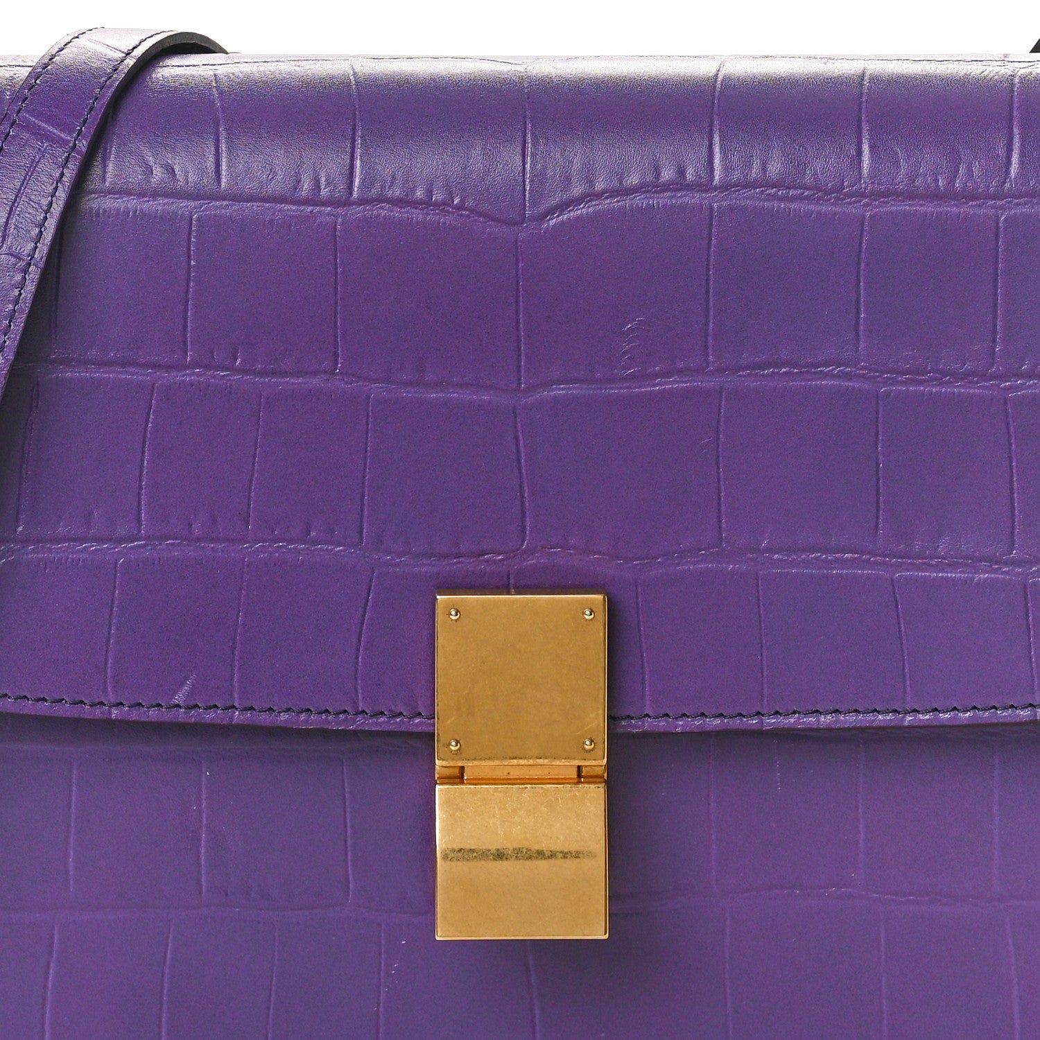 Celine Calfskin Crocodile Embossed Medium Classic Box Flap Bag Purple 7 of 10