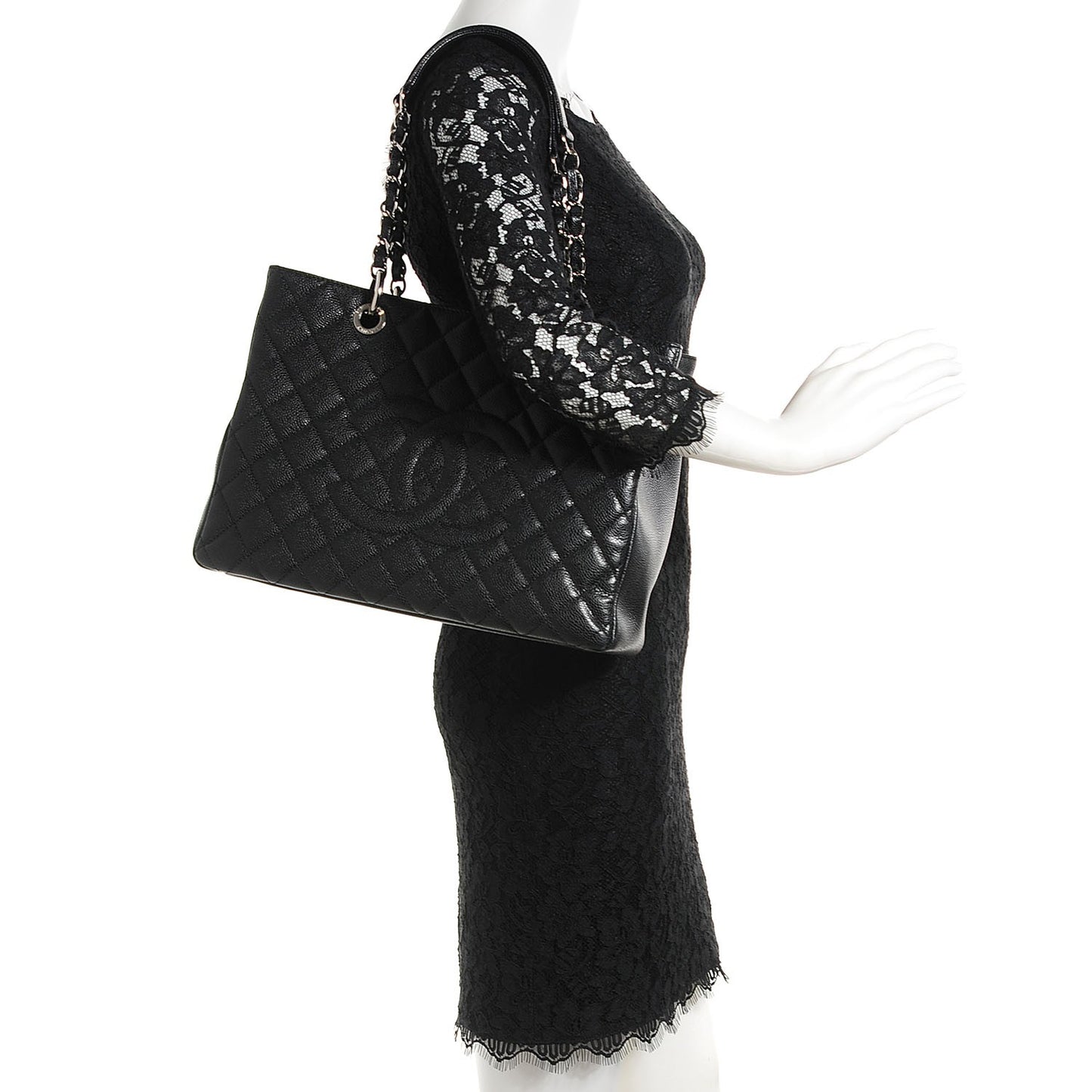 Caviar Quilted Grand Shopping Tote GST Black