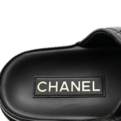 Chanel Lambskin Quilted Velcro Dad Chain CC Slide Sandals 38 Black 8 of 10