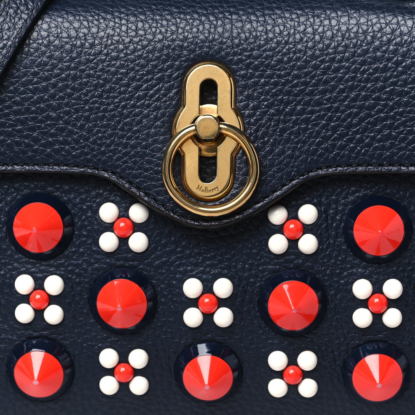 Grained Calfskin Studded Small Amberly Top Handle Crossbody Navy