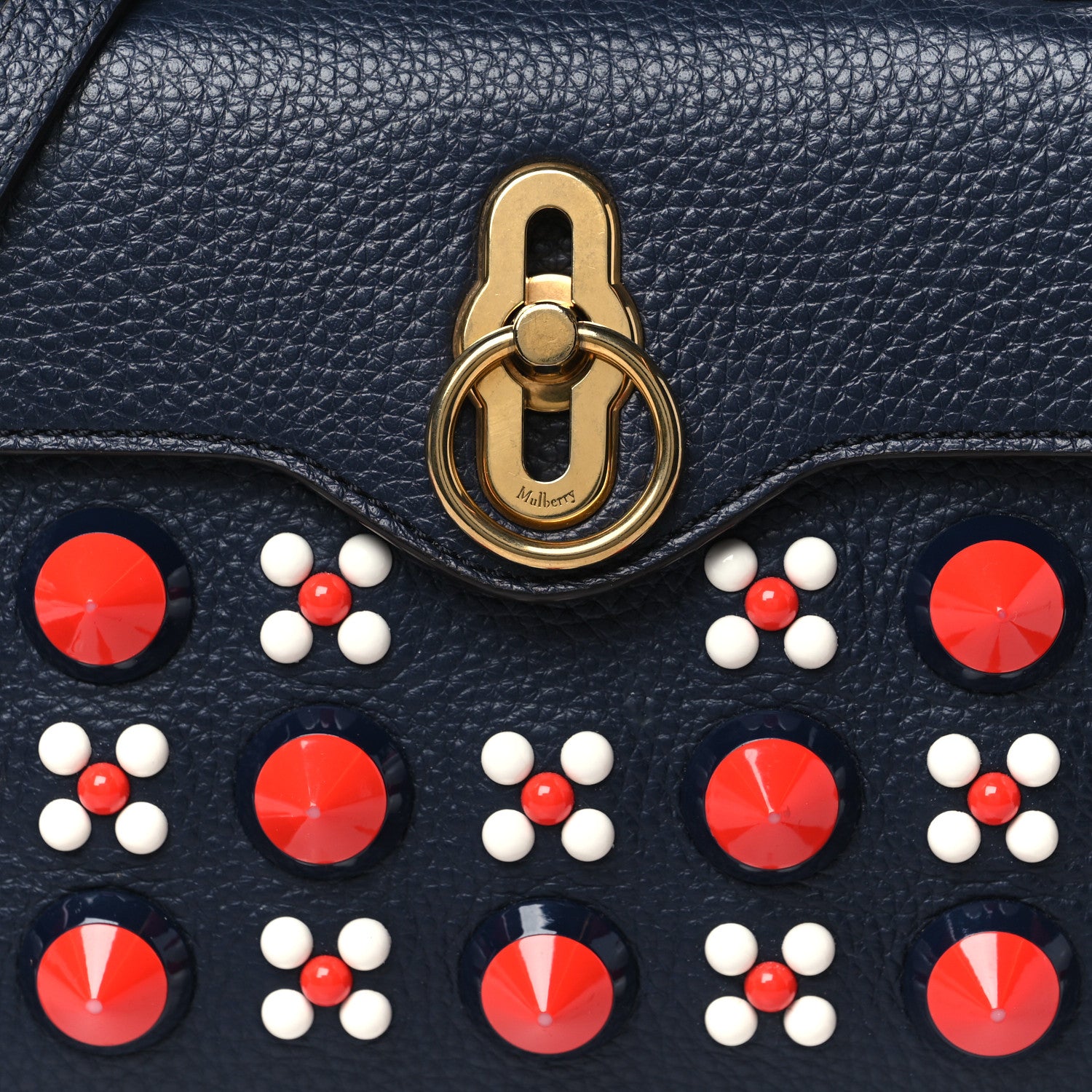Mulberry Grained Calfskin Studded Small Amberly Top Handle Crossbody Navy 8 of 11