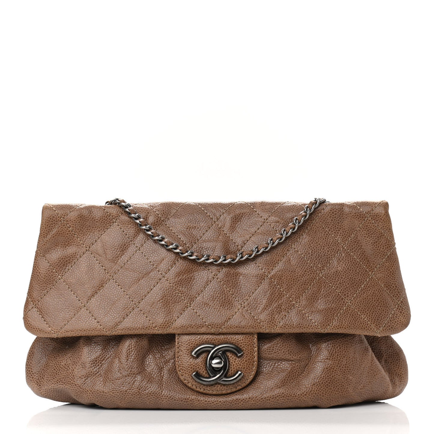 Caviar Quilted Medium Elastic Flap Brown