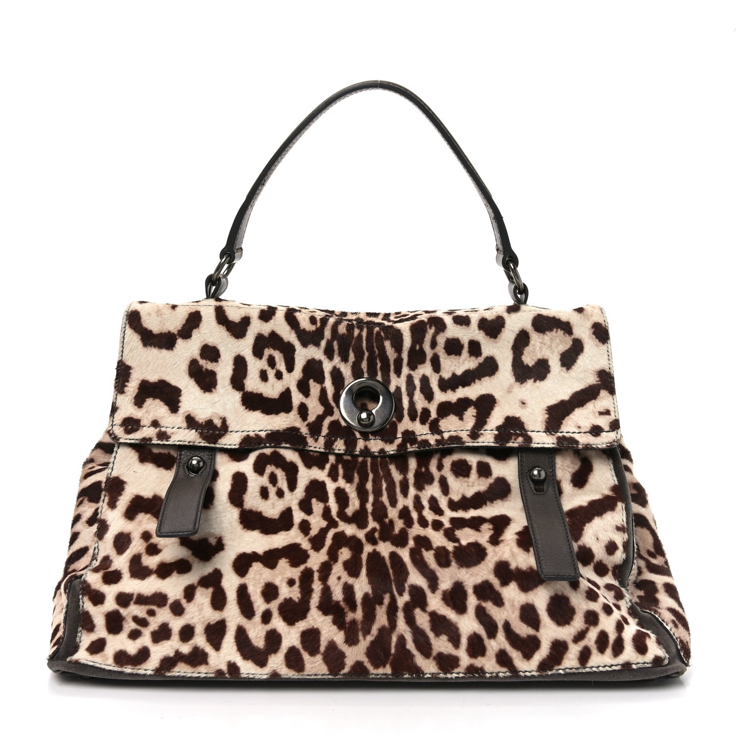 Pony Hair Leopard Suede Calfskin Print Large Muse Two Brown