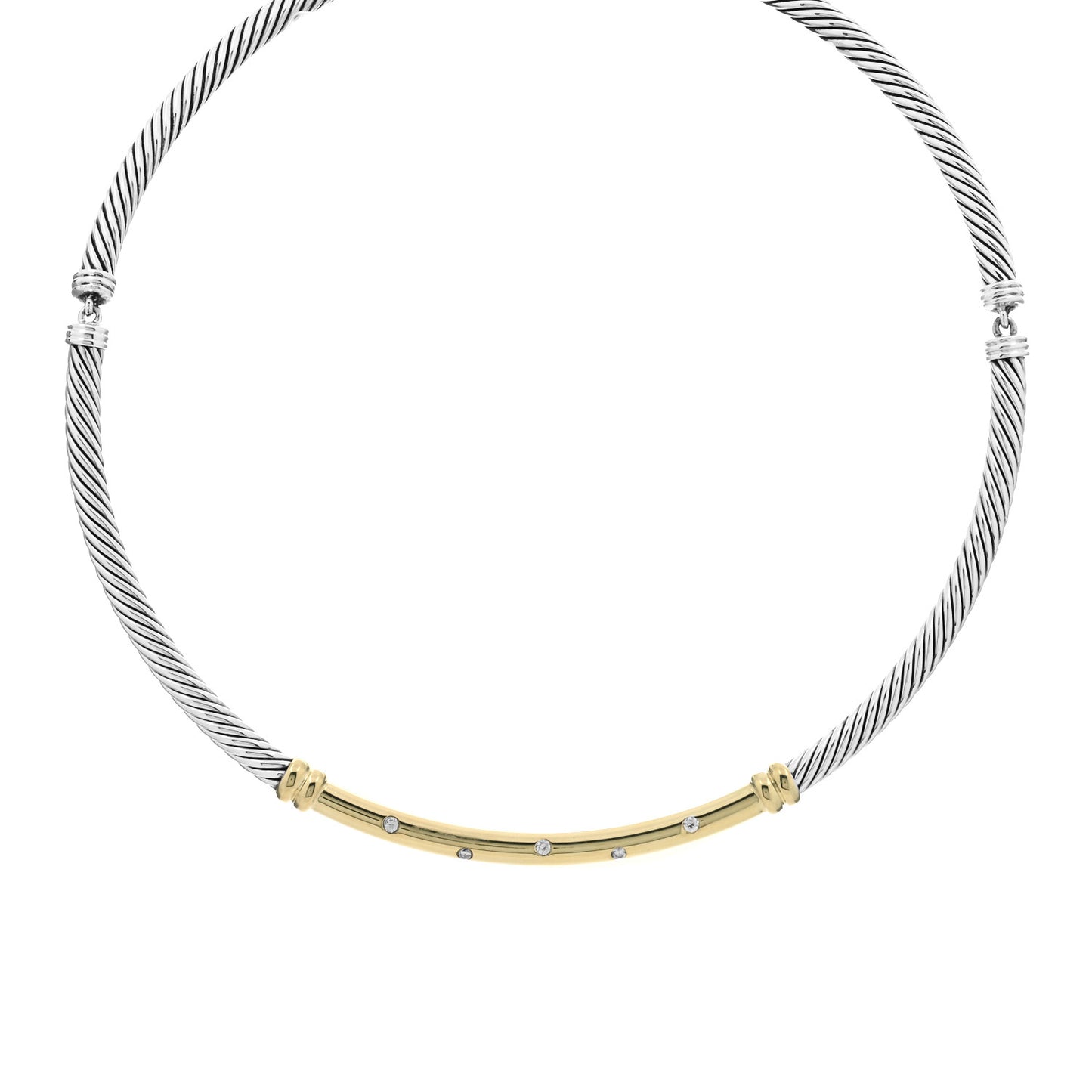 Sterling Silver 14K Yellow Gold Diamond Metro Cable Necklace