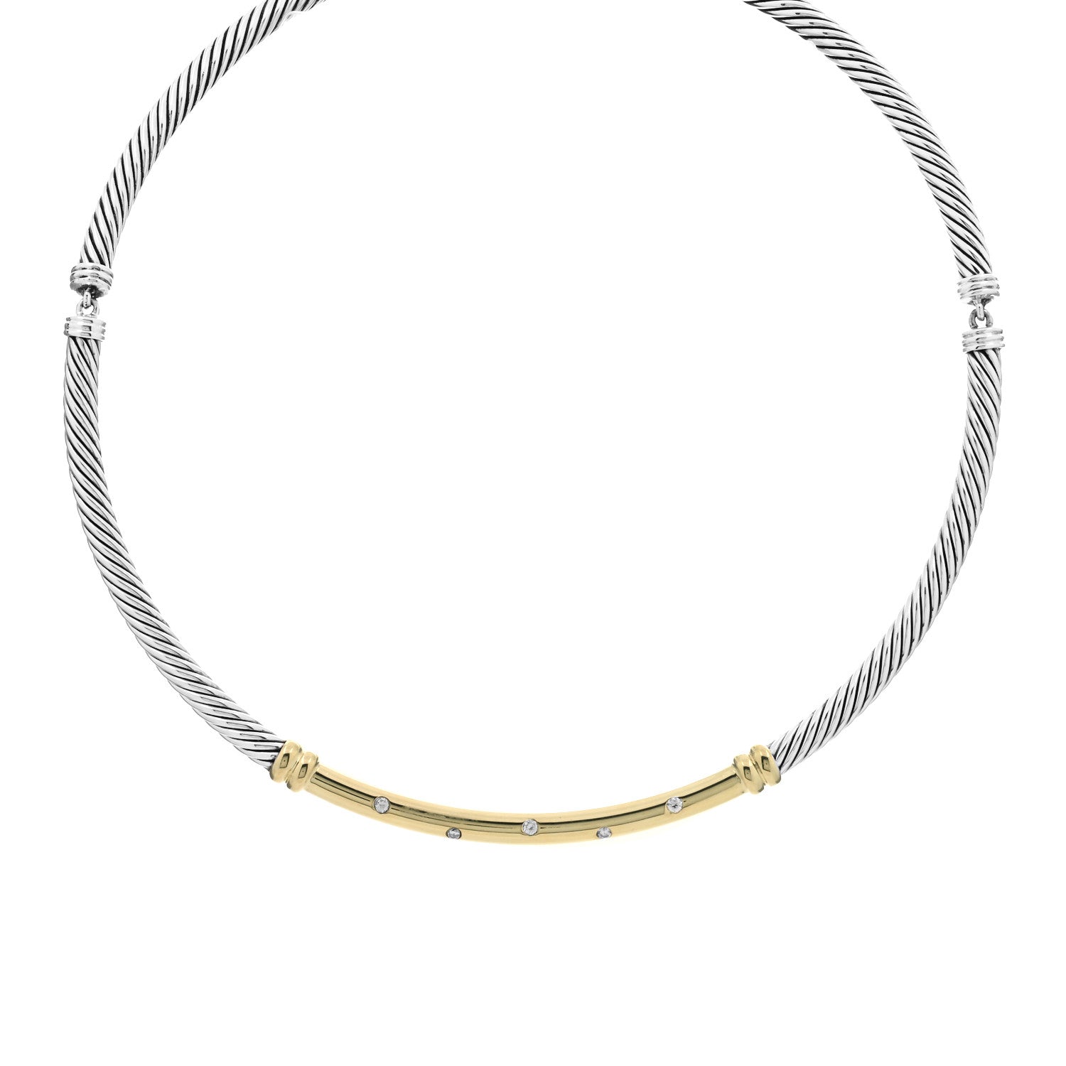 David Yurman Sterling Silver 14K Yellow Gold Diamond Metro Cable Necklace 1 of 3