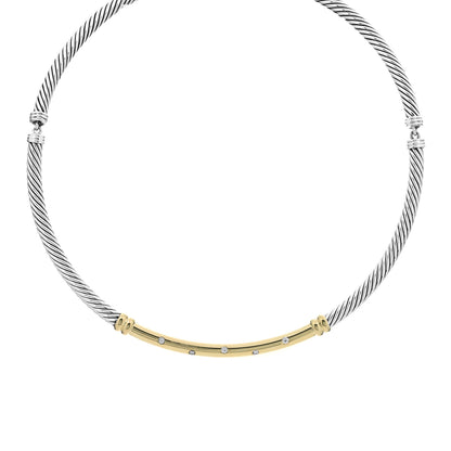 David Yurman Sterling Silver 14K Yellow Gold Diamond Metro Cable Necklace 1 of 3