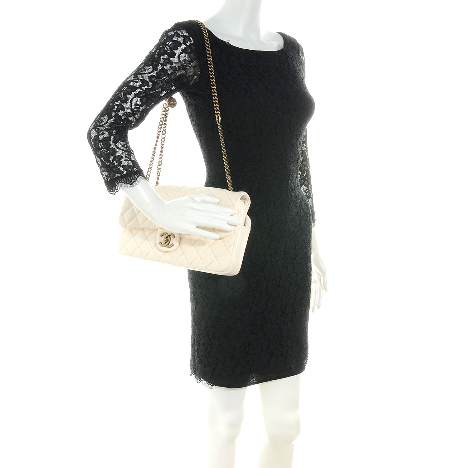Chanel Calfskin CC Crown Medium Flap Dark White 2 of 7