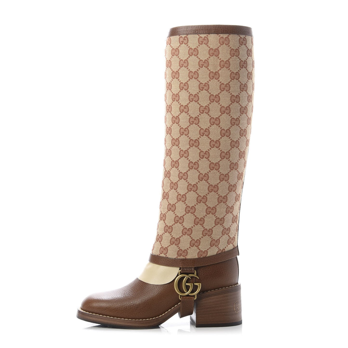 GG Monogram Calfskin Lola Tall Boots 35.5 Beige Ruggine