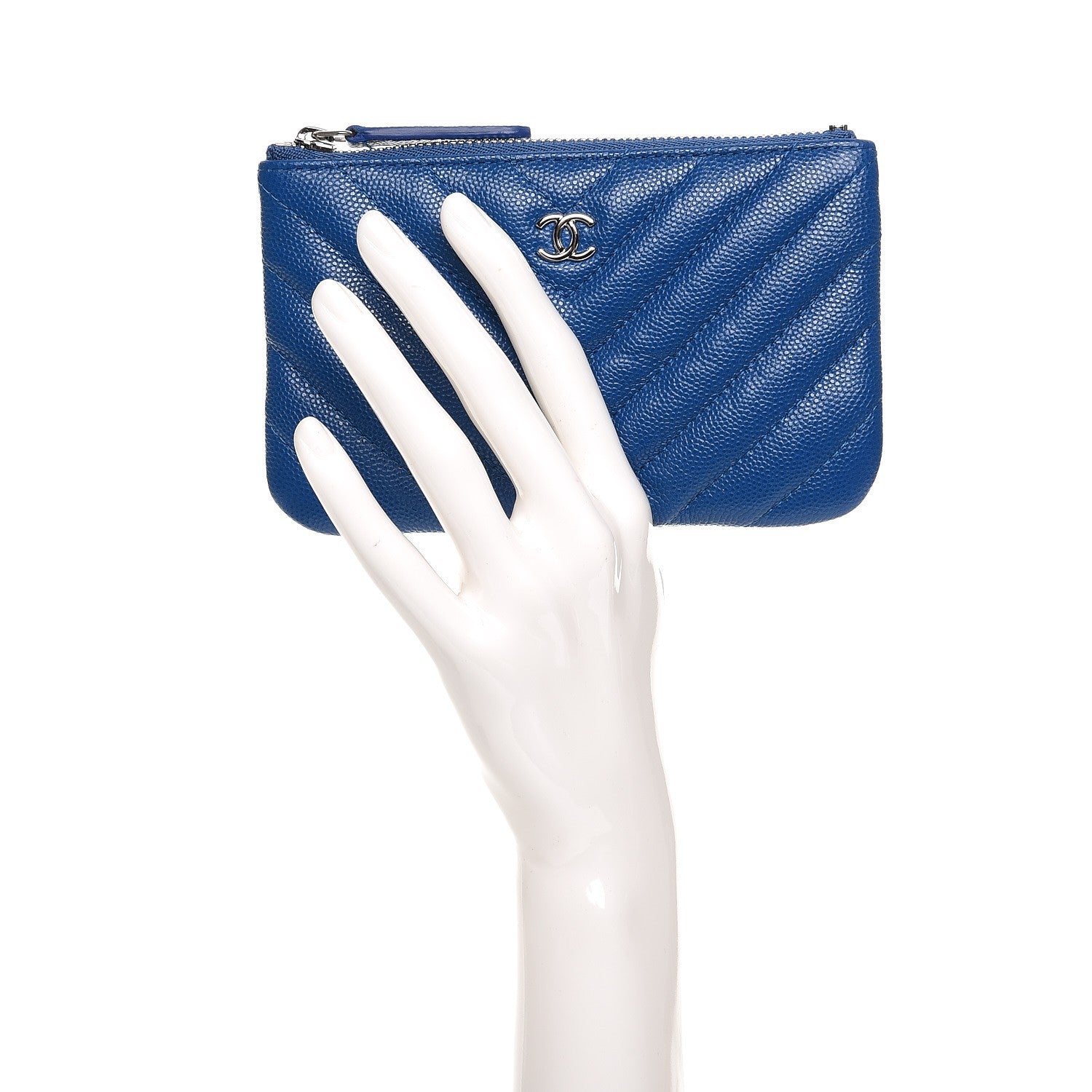 Chanel Caviar Chevron Quilted Small Cosmetic Case Blue 2 of 8