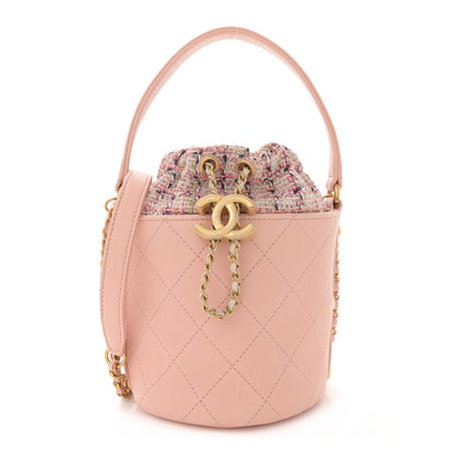 Chanel Calfskin Tweed Small CC Chain Bucket Drawstring Bag Light Pink 1 of 10